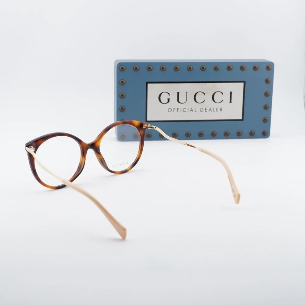 Gucci GG1009O 001 Round Eyeglasses 52mm Havana/Gold - Picture 11 of 12